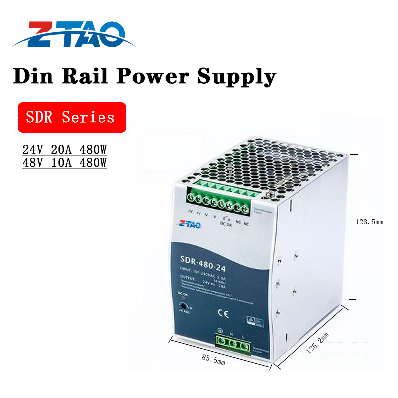 SDR-480 24V 20A 48V 10A Pfc Din Rail Mounted Switch Mode Power Supply ...