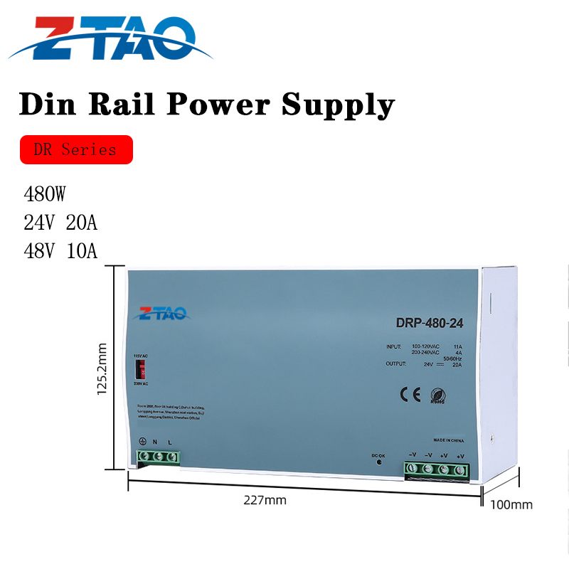 DRP-480-24 24 Voltage 480W Ac Dc 20A 48V 10A DC Transformer Din Rail ...